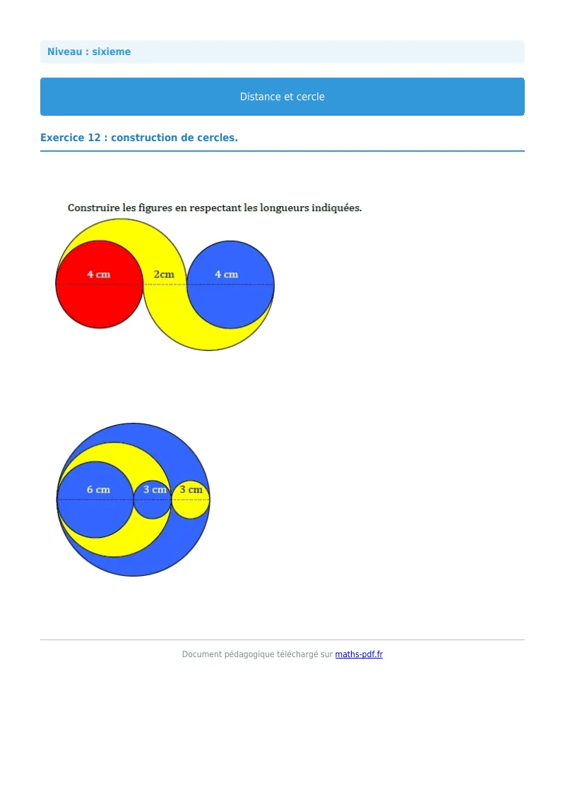 Cercle : exercice n°12 de maths en 6ème corrigé en PDF