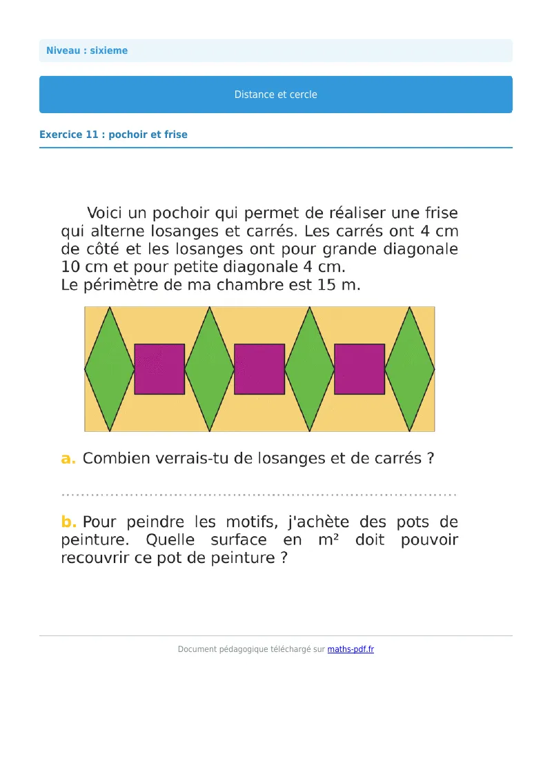 Cercle : exercice n°11 de maths en 6ème corrigé en PDF