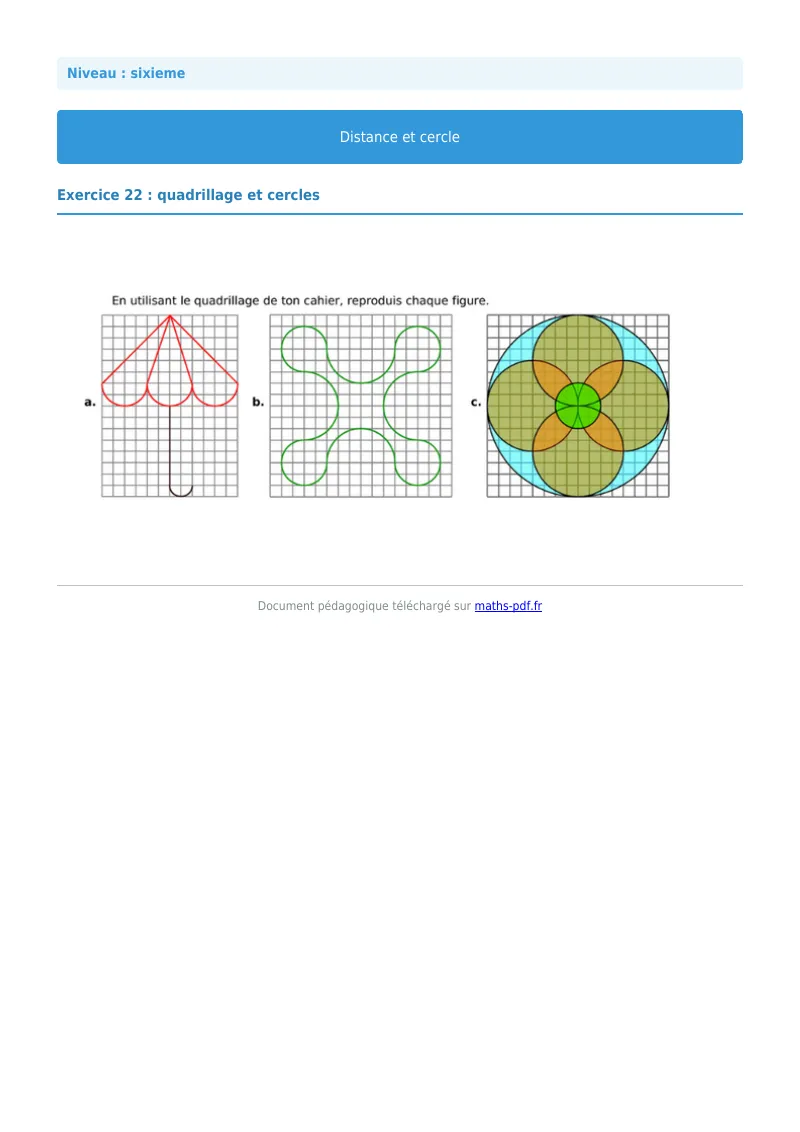 Cercle : exercice n°22 de maths en 6ème corrigé en PDF