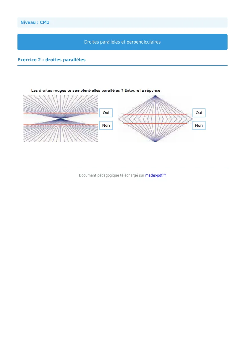 Droites parallèles et perpendiculaires : exercice n°2 de maths en CM1 corrigé en PDF