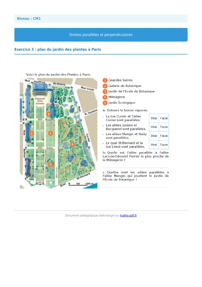 Droites parallèles et perpendiculaires : exercice n°3 de maths en CM1 corrigé en PDF