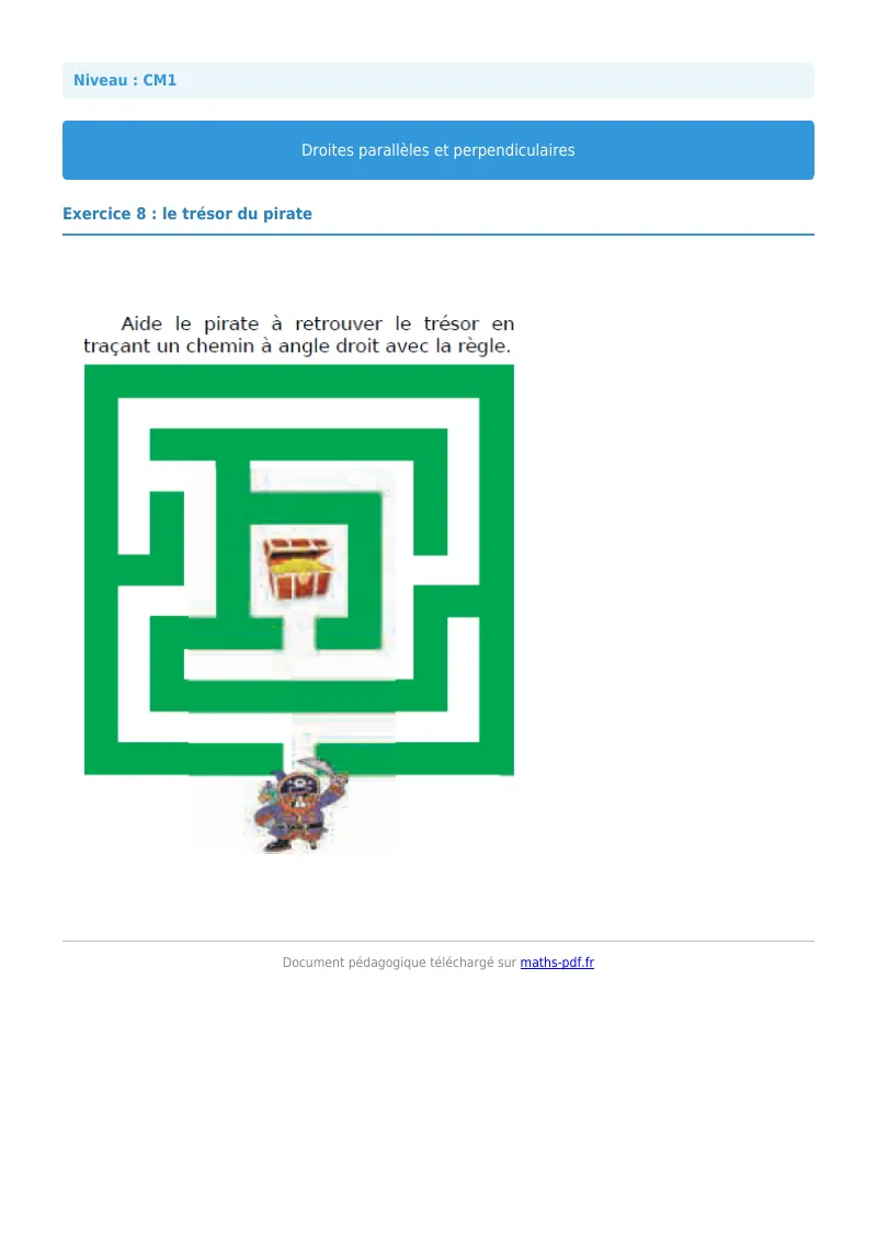 Droites parallèles et perpendiculaires : exercice n°8 de maths en CM1 corrigé en PDF