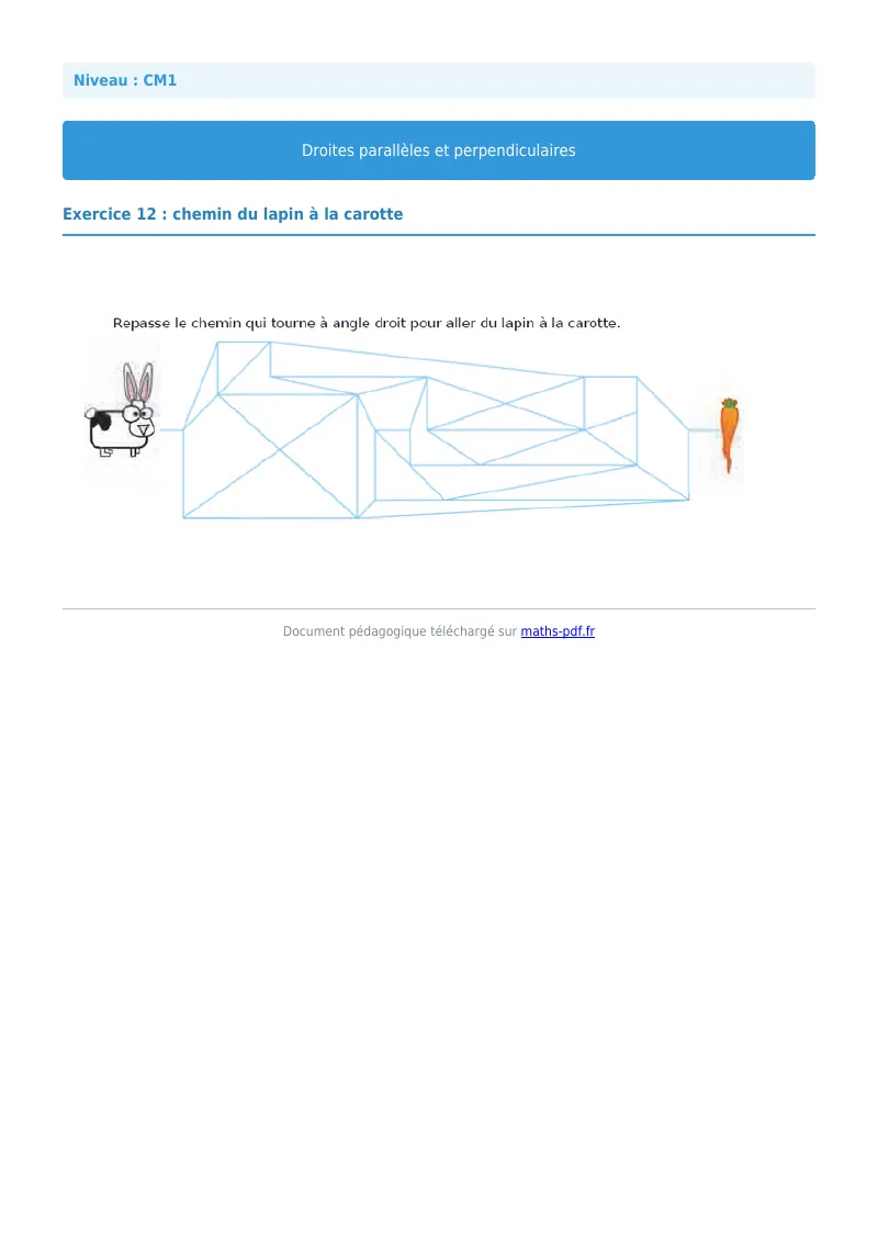 Droites parallèles et perpendiculaires : exercice n°12 de maths en CM1 corrigé en PDF