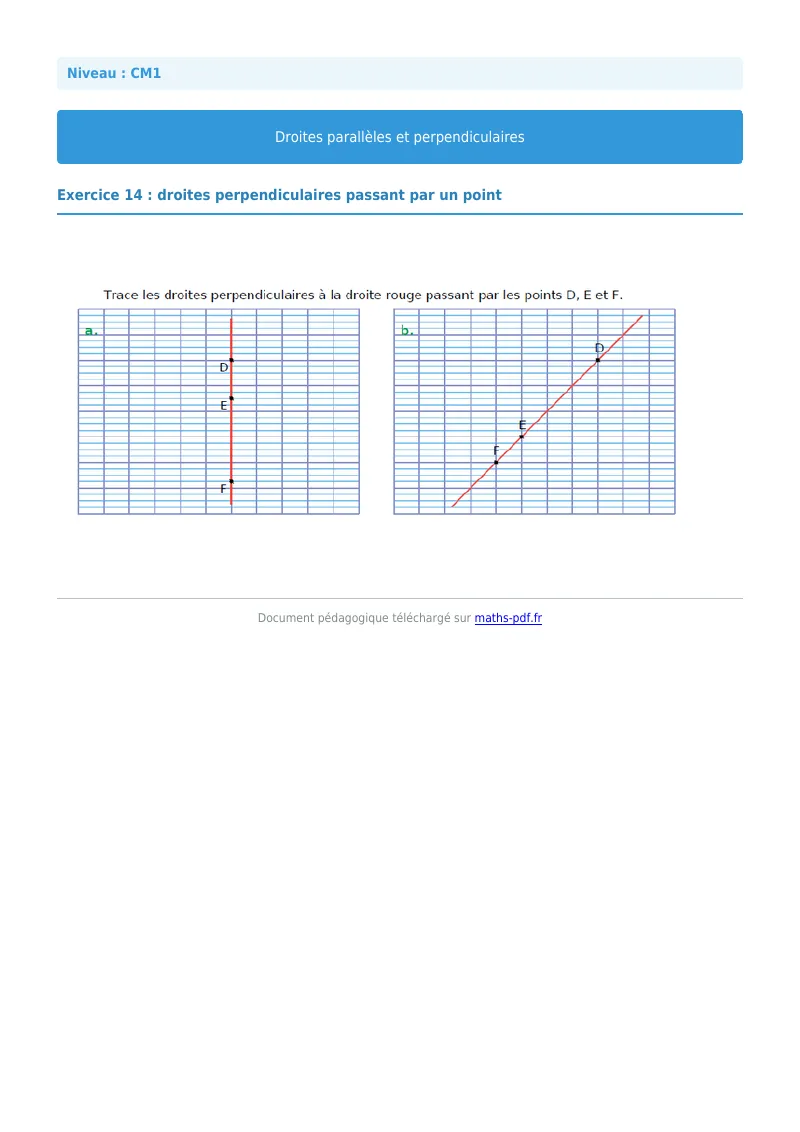 Droites parallèles et perpendiculaires : exercice n°14 de maths en CM1 corrigé en PDF