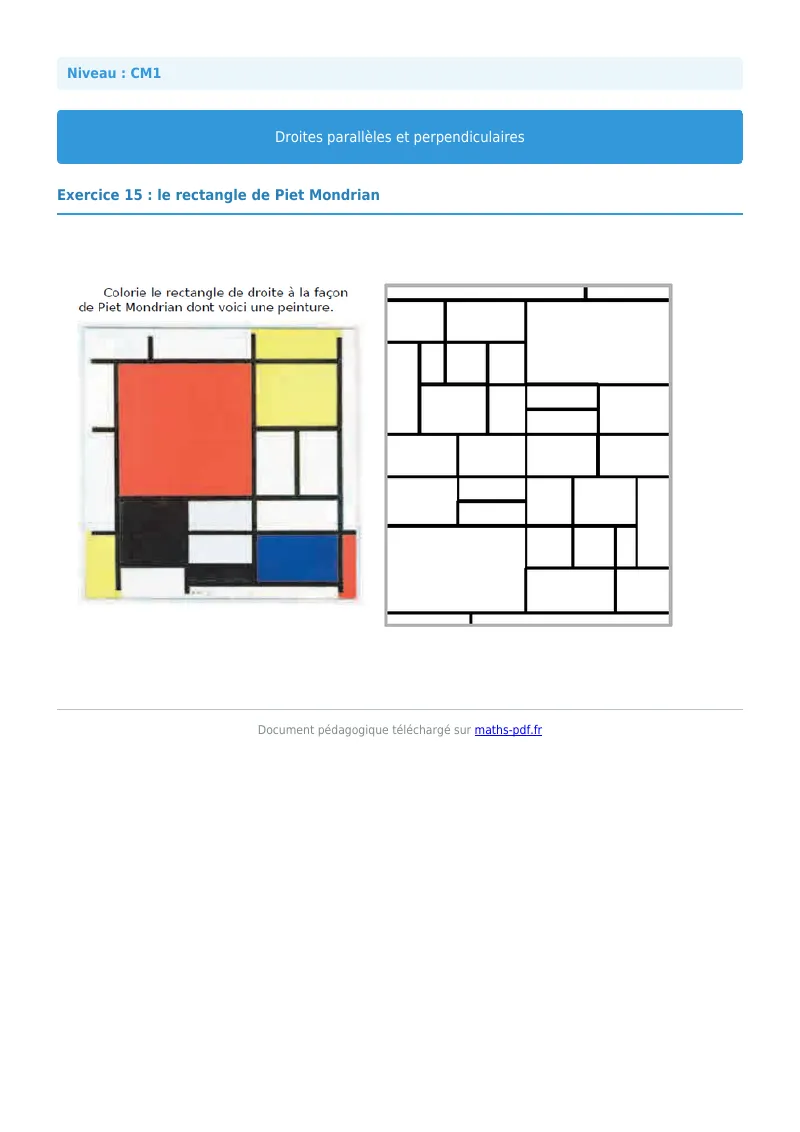 Droites parallèles et perpendiculaires : exercice n°15 de maths en CM1 corrigé en PDF