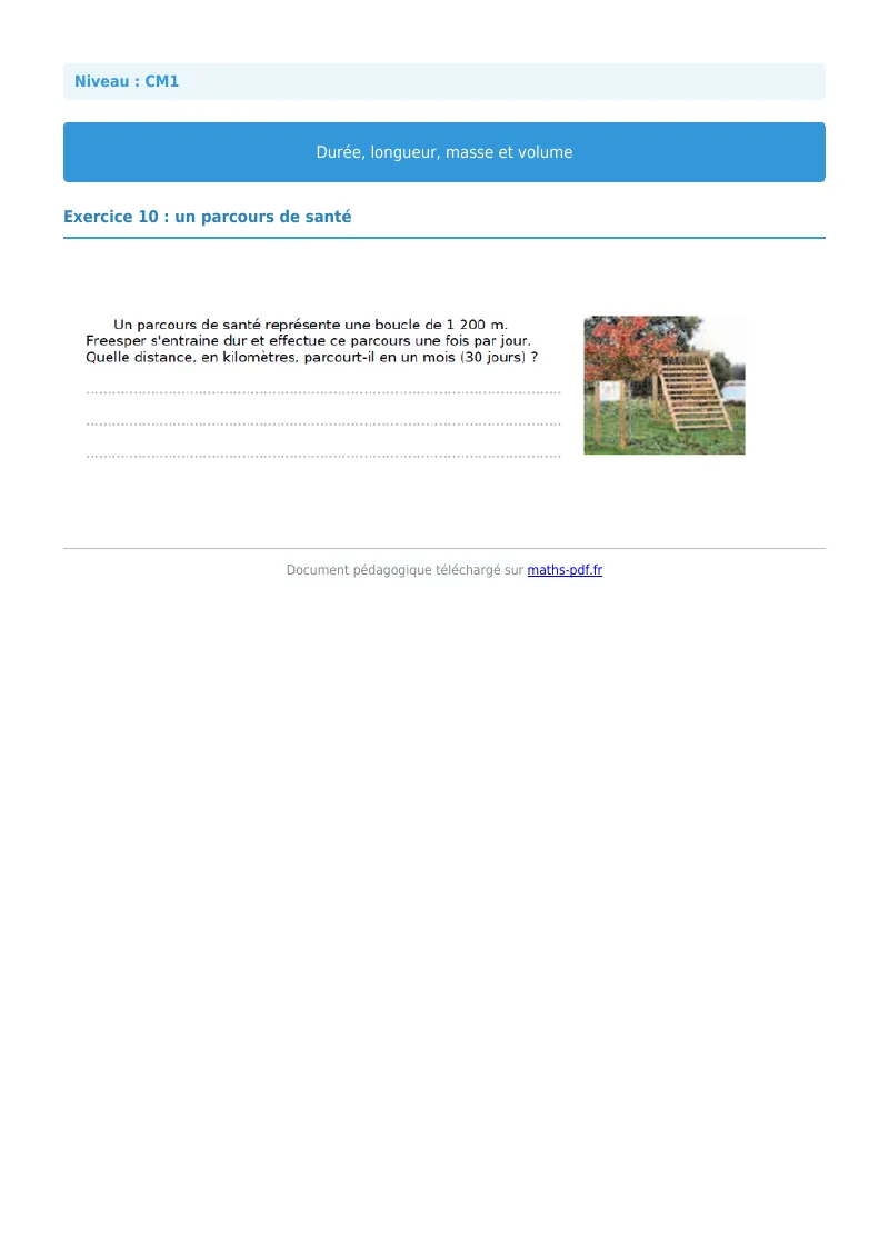 Durée, longueur, masse et volume : exercice n°10 de maths en CM1 corrigé en PDF