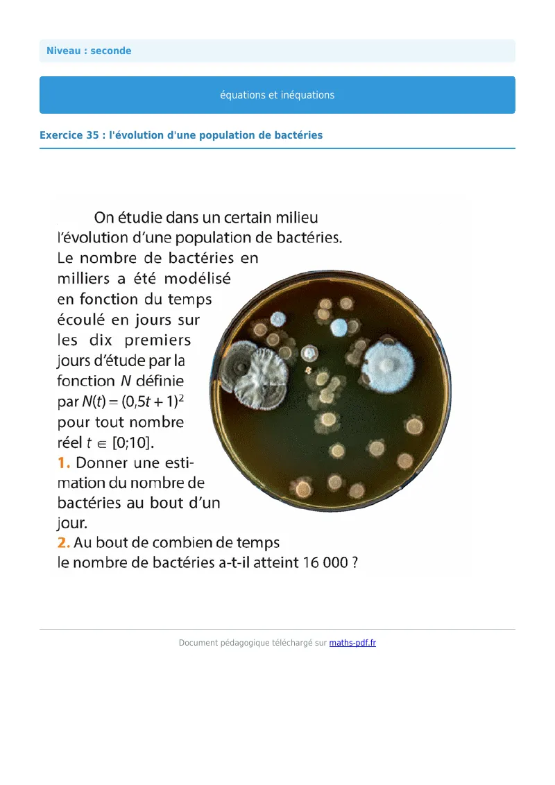 Les équations et inéquations : exercice n°35 de maths en seconde corrigé en PDF