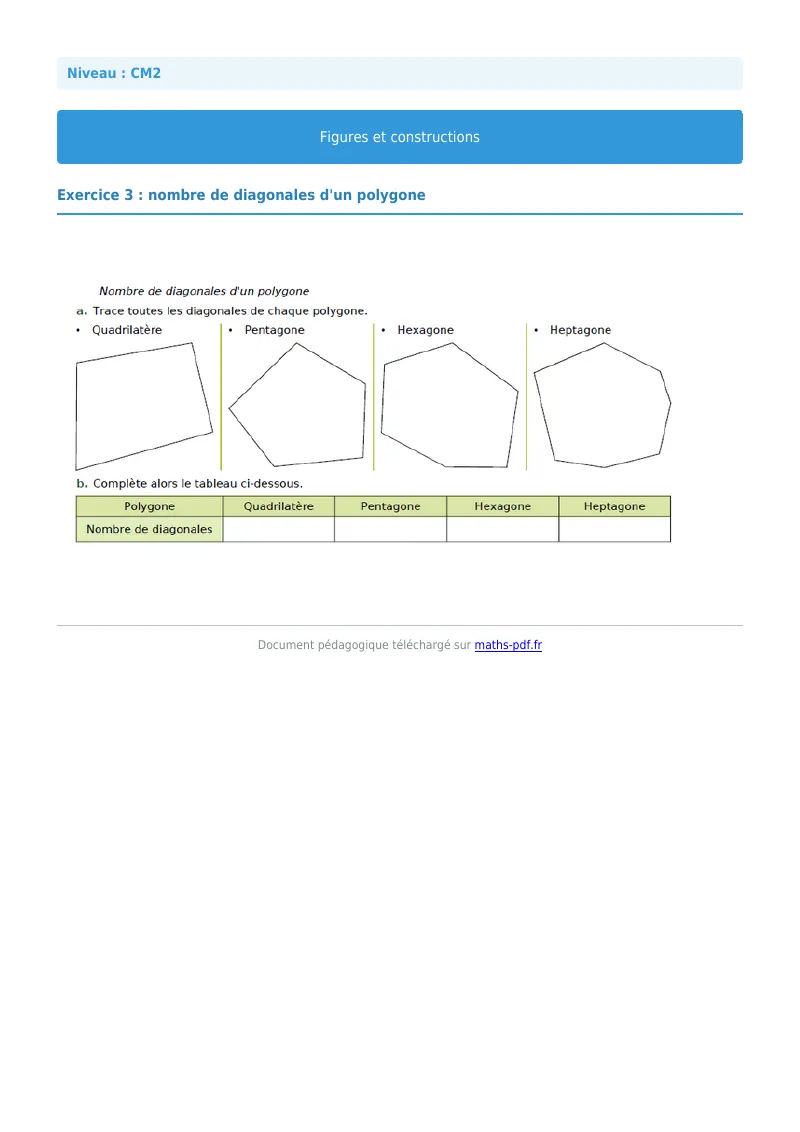Figures et construction : exercice n°3 de maths en CM2 corrigé en PDF