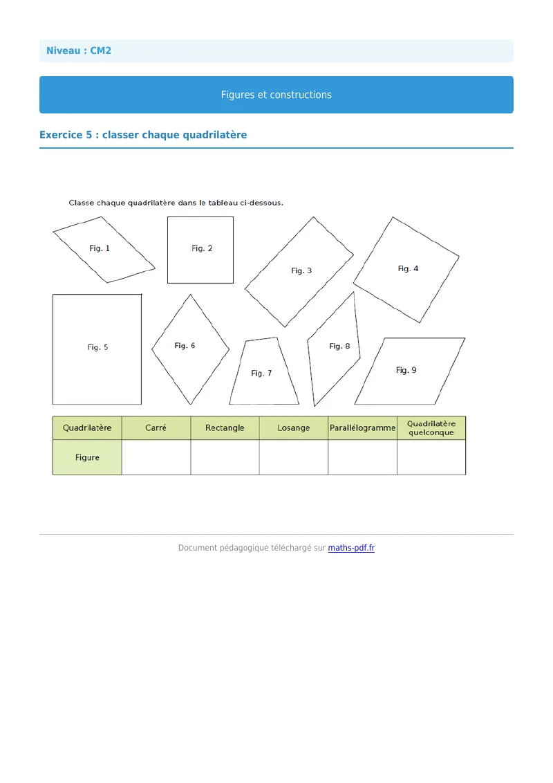 Figures et construction : exercice n°5 de maths en CM2 corrigé en PDF
