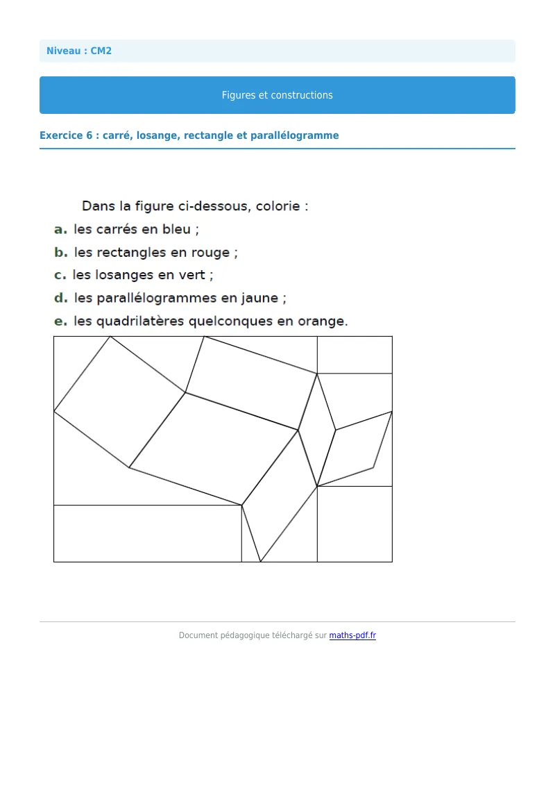 Figures et construction : exercice n°6 de maths en CM2 corrigé en PDF