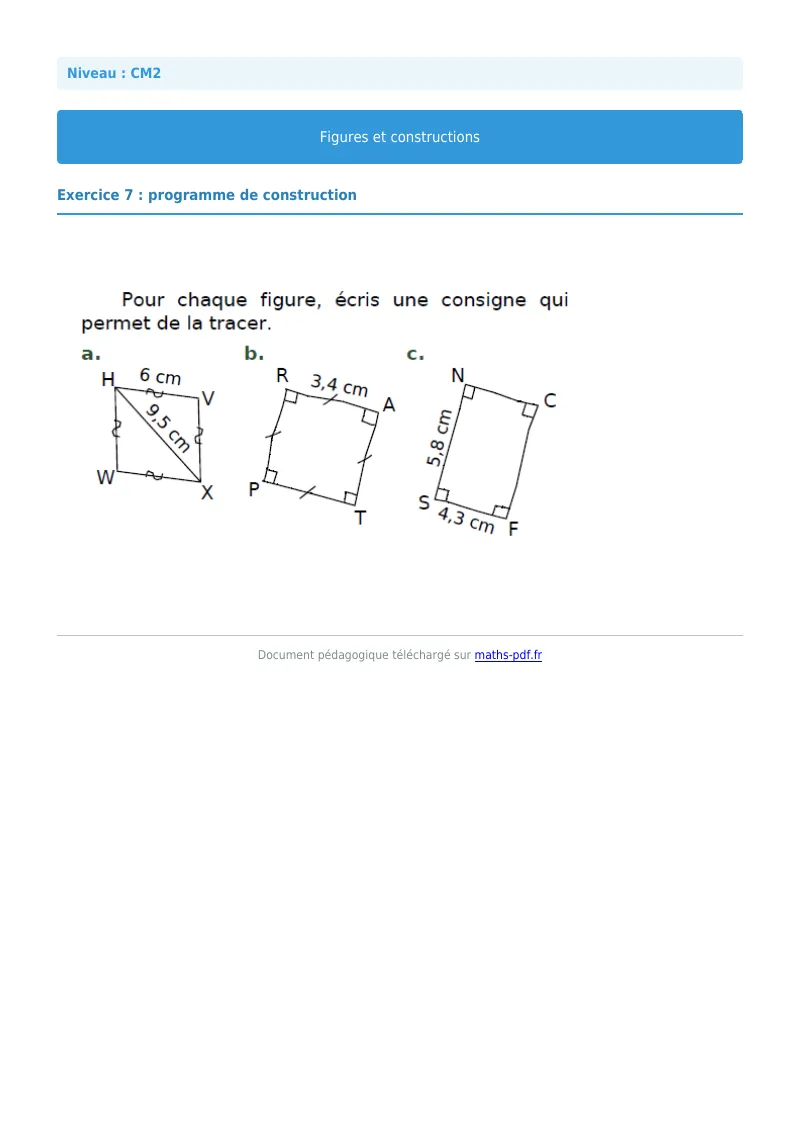 Figures et construction : exercice n°7 de maths en CM2 corrigé en PDF