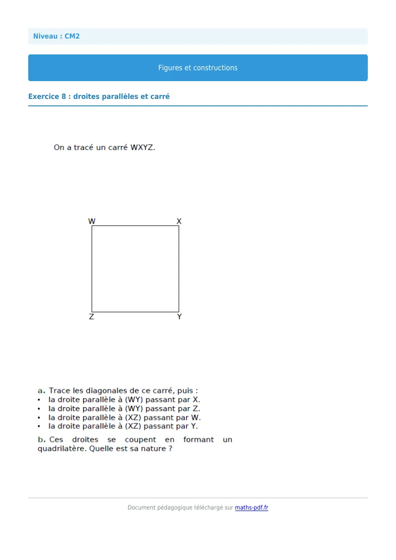 Figures et construction : exercice n°8 de maths en CM2 corrigé en PDF