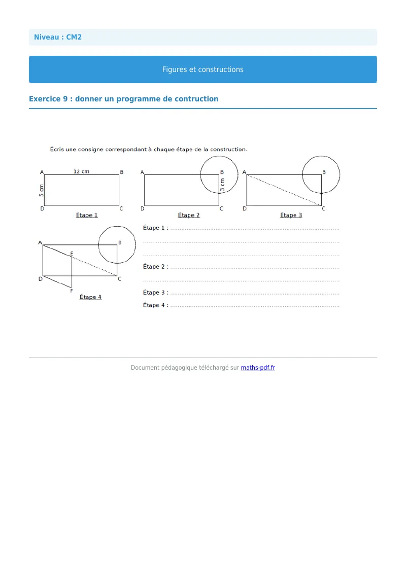 Figures et construction : exercice n°9 de maths en CM2 corrigé en PDF