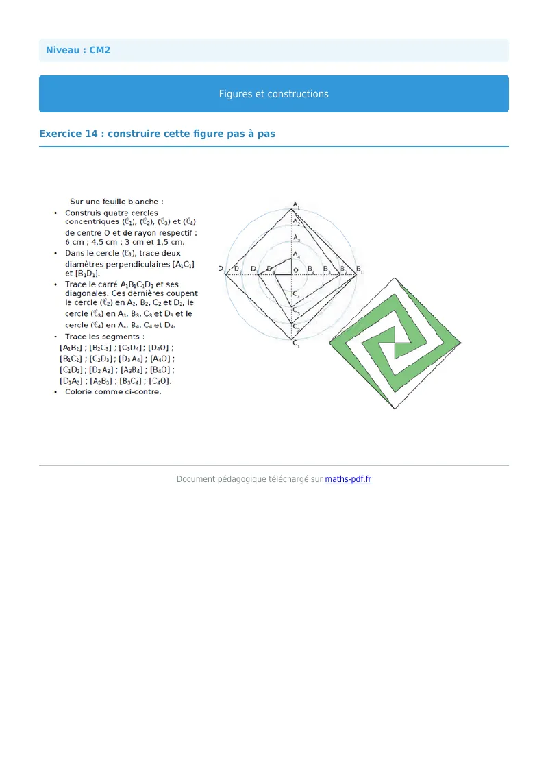 Figures et construction : exercice n°14 de maths en CM2 corrigé en PDF