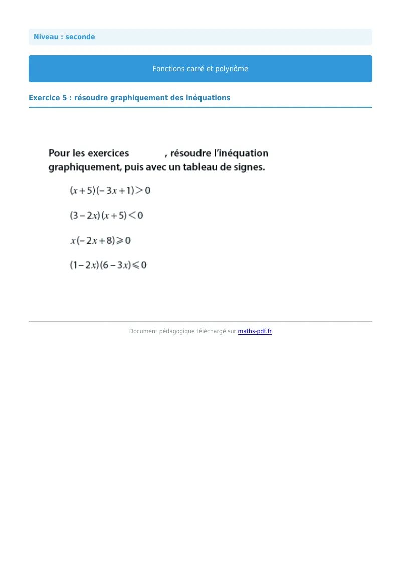 Fonction carrée et polynôme : exercice n°5 de maths en seconde corrigé en PDF