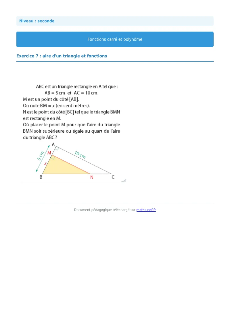 Fonction carrée et polynôme : exercice n°7 de maths en seconde corrigé en PDF