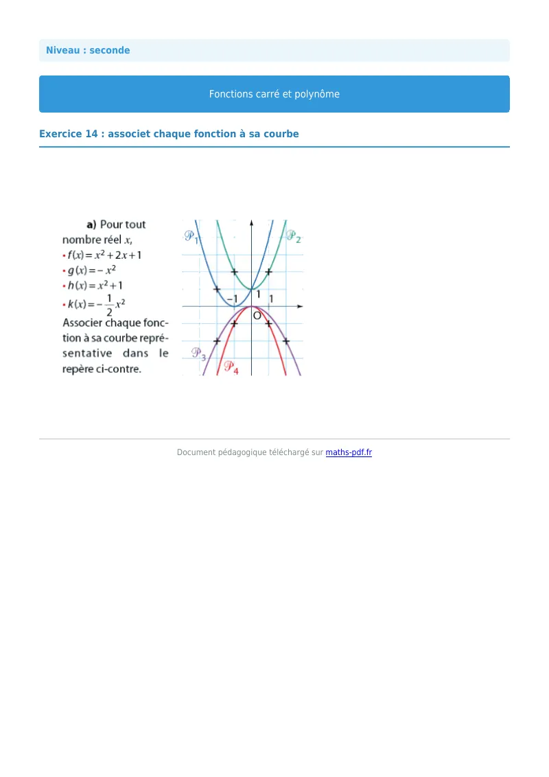 Fonction carrée et polynôme : exercice n°14 de maths en seconde corrigé en PDF