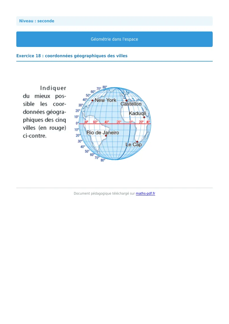 Géométrie dans l’espace : exercice n°18 de maths en seconde corrigé en PDF
