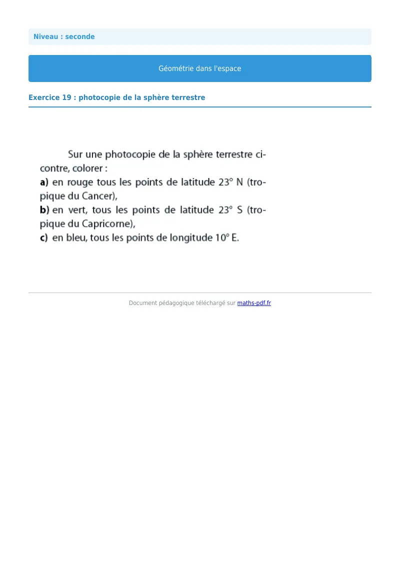 Géométrie dans l’espace : exercice n°19 de maths en seconde corrigé en PDF