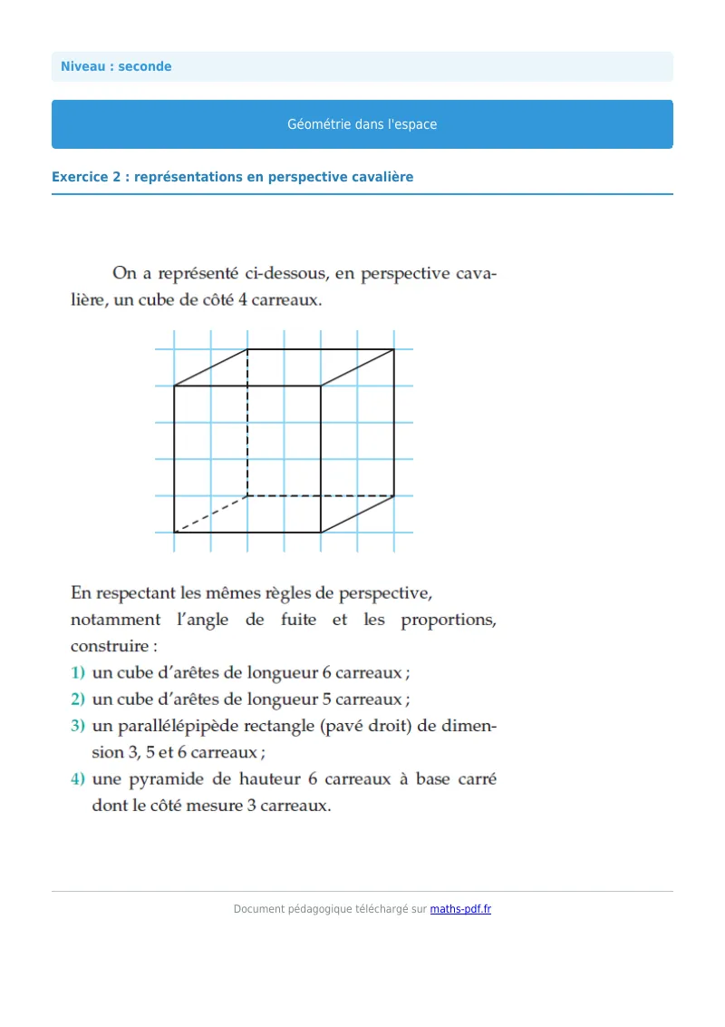 Géométrie dans l’espace : exercice n°2 de maths en seconde corrigé en PDF
