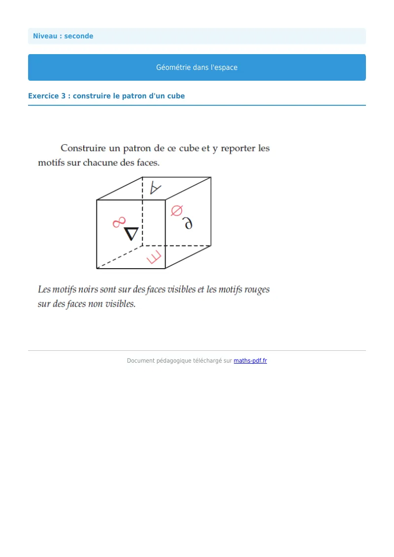 Géométrie dans l’espace : exercice n°3 de maths en seconde corrigé en PDF