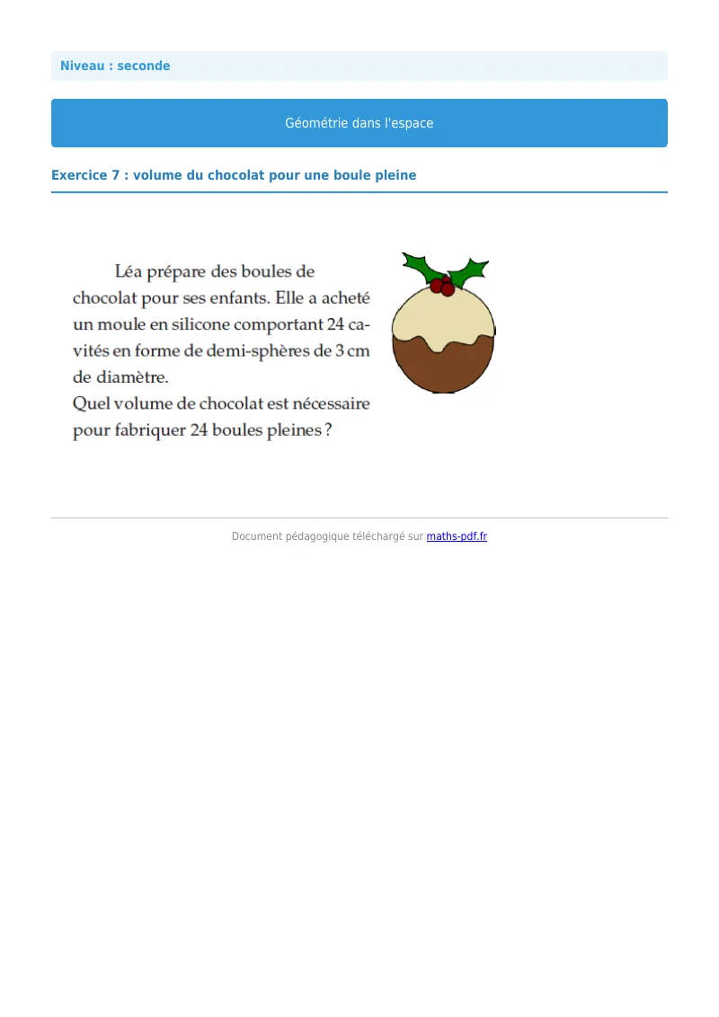 Géométrie dans l’espace : exercice n°7 de maths en seconde corrigé en PDF