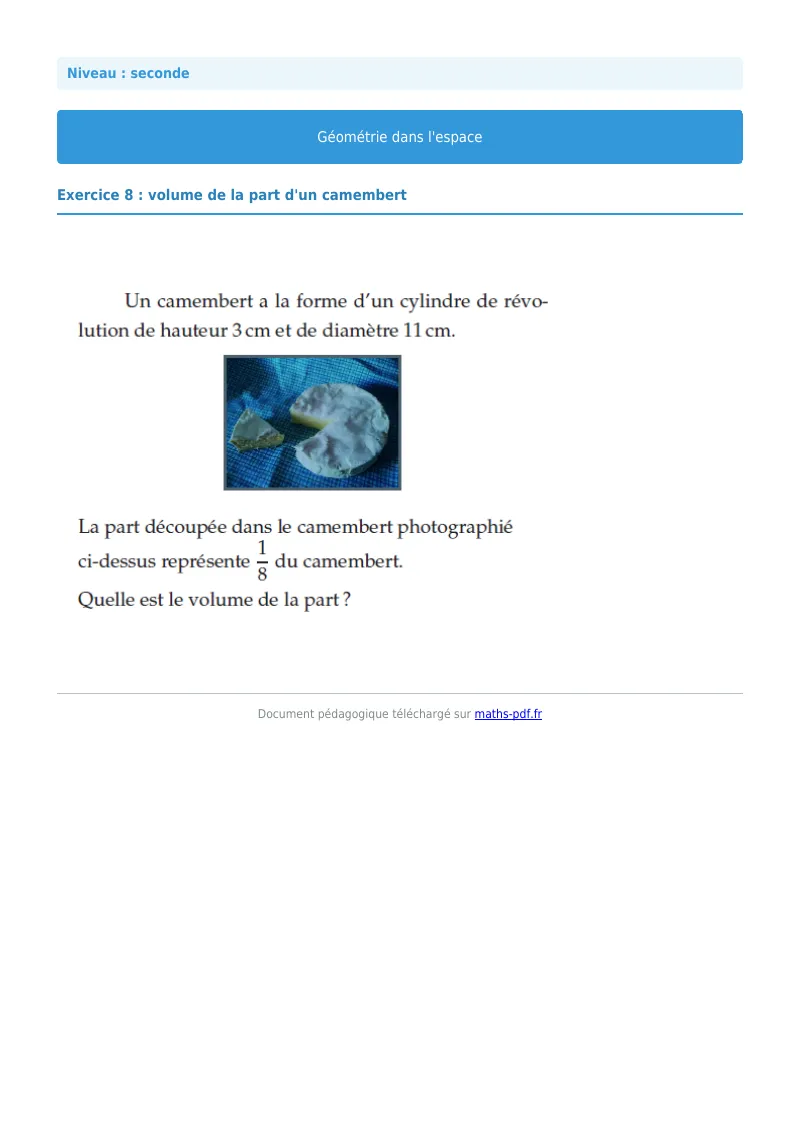 Géométrie dans l’espace : exercice n°8 de maths en seconde corrigé en PDF