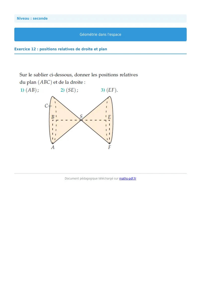 Géométrie dans l’espace : exercice n°12 de maths en seconde corrigé en PDF