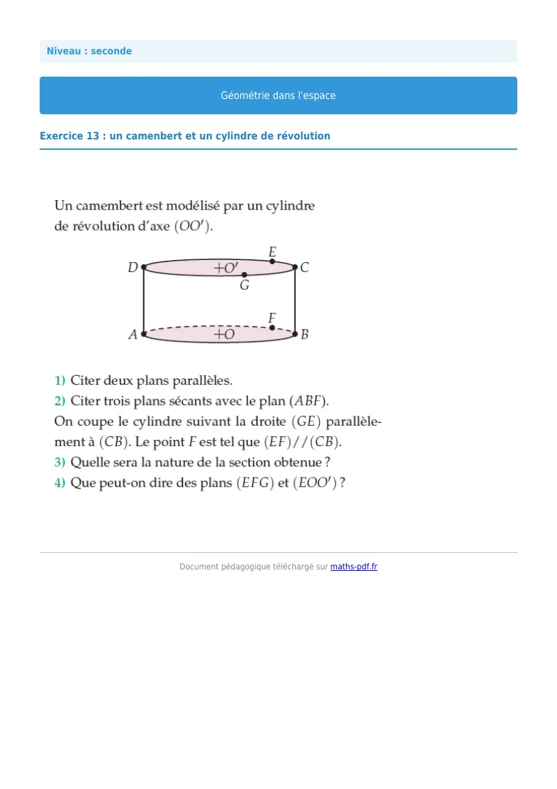 Géométrie dans l’espace : exercice n°13 de maths en seconde corrigé en PDF