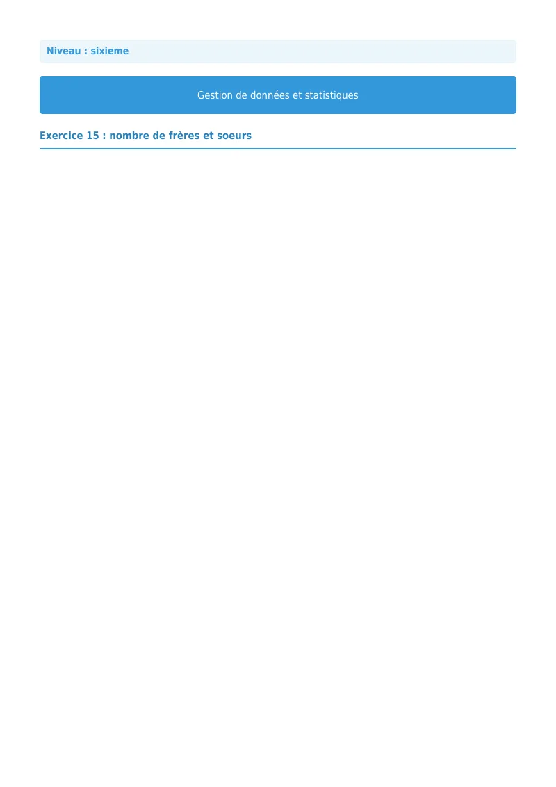 Statistiques et gestion de données : exercice n°15 de maths en 6ème corrigé en PDF