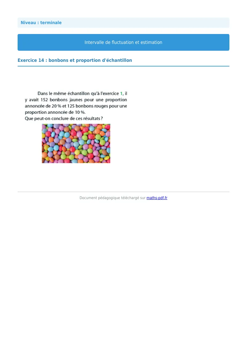 Intervalles de fluctuation : exercice n°14 de maths en terminale corrigé en PDF