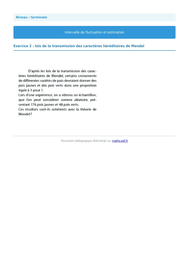 Intervalles de fluctuation : exercice n°15 de maths en terminale corrigé en PDF