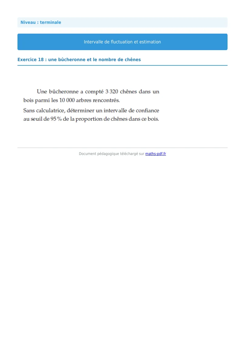 Intervalles de fluctuation : exercice n°18 de maths en terminale corrigé en PDF