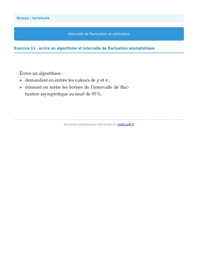 Intervalles de fluctuation : exercice n°11 de maths en terminale corrigé en PDF