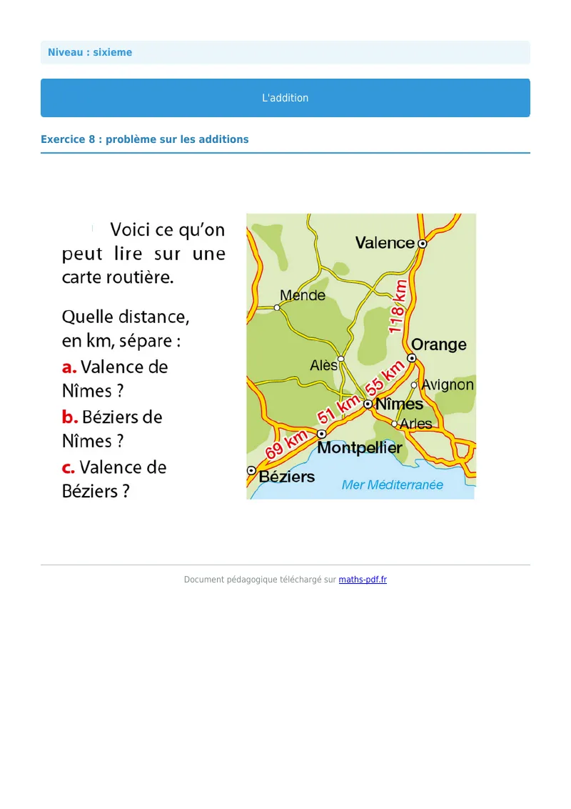 L’addition : exercice n°8 de maths en 6ème corrigé en PDF