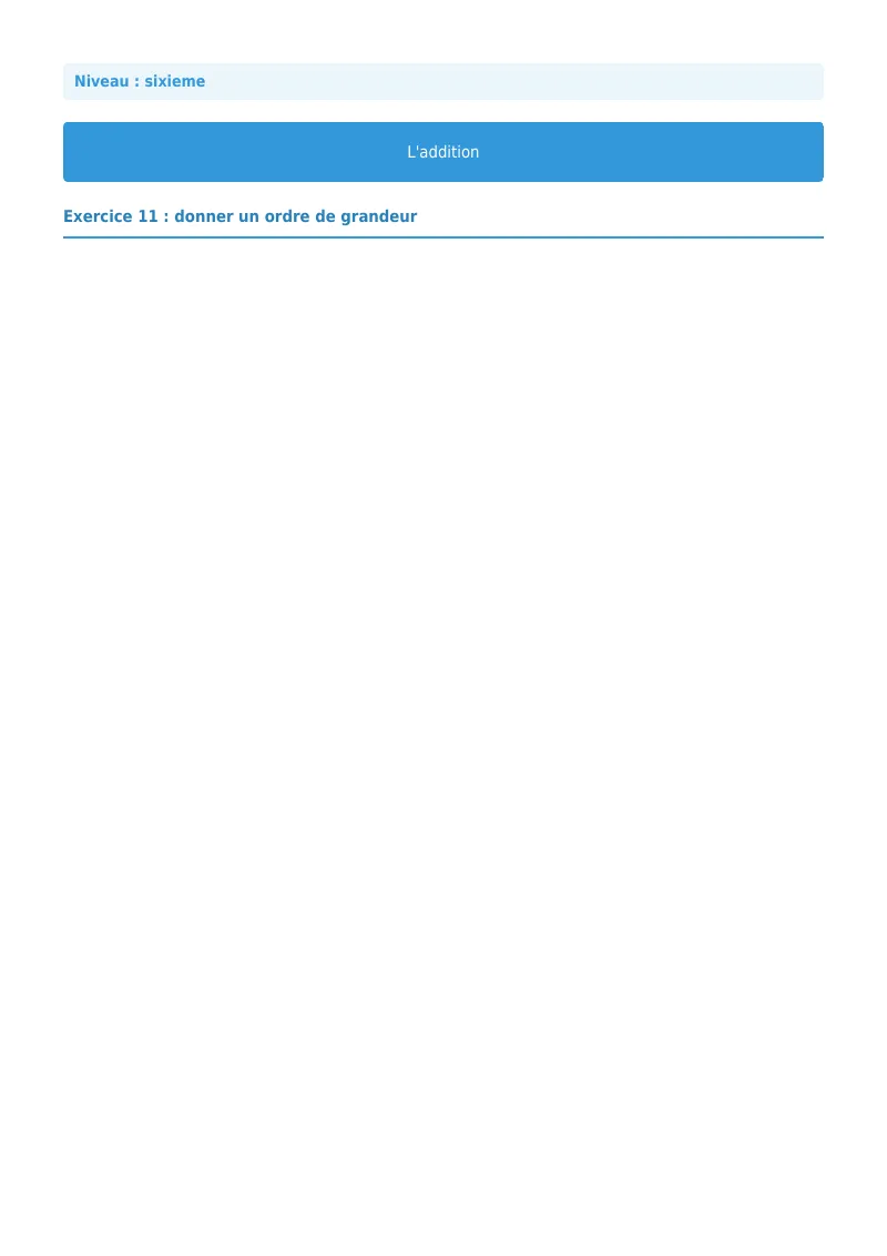 L’addition : exercice n°11 de maths en 6ème corrigé en PDF