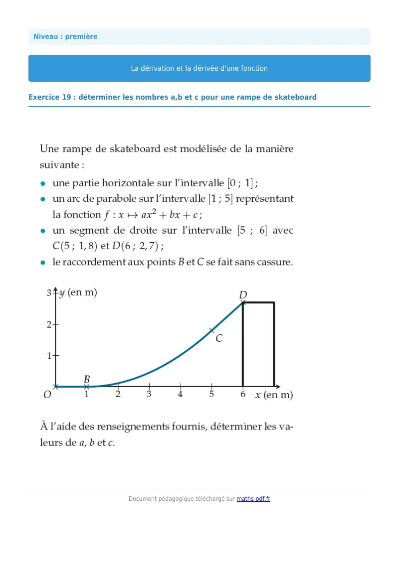 Dérivée : exercice n°19 de maths en première corrigé en PDF