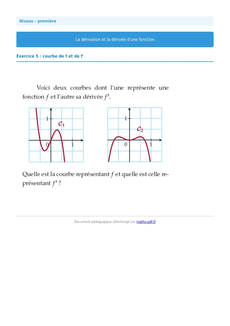 Dérivée : exercice n°5 de maths en première corrigé en PDF