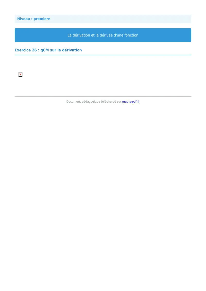 Dérivée : exercice n°26 de maths en première corrigé en PDF