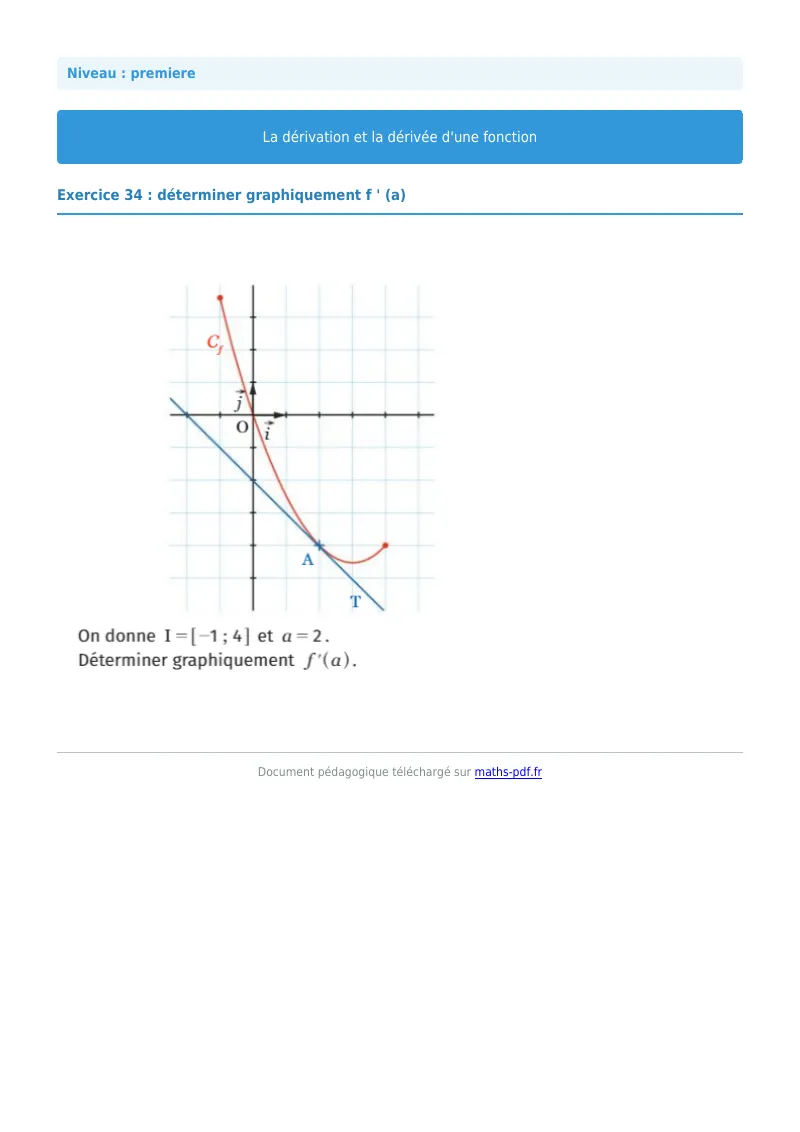 Dérivée : exercice n°34 de maths en première corrigé en PDF