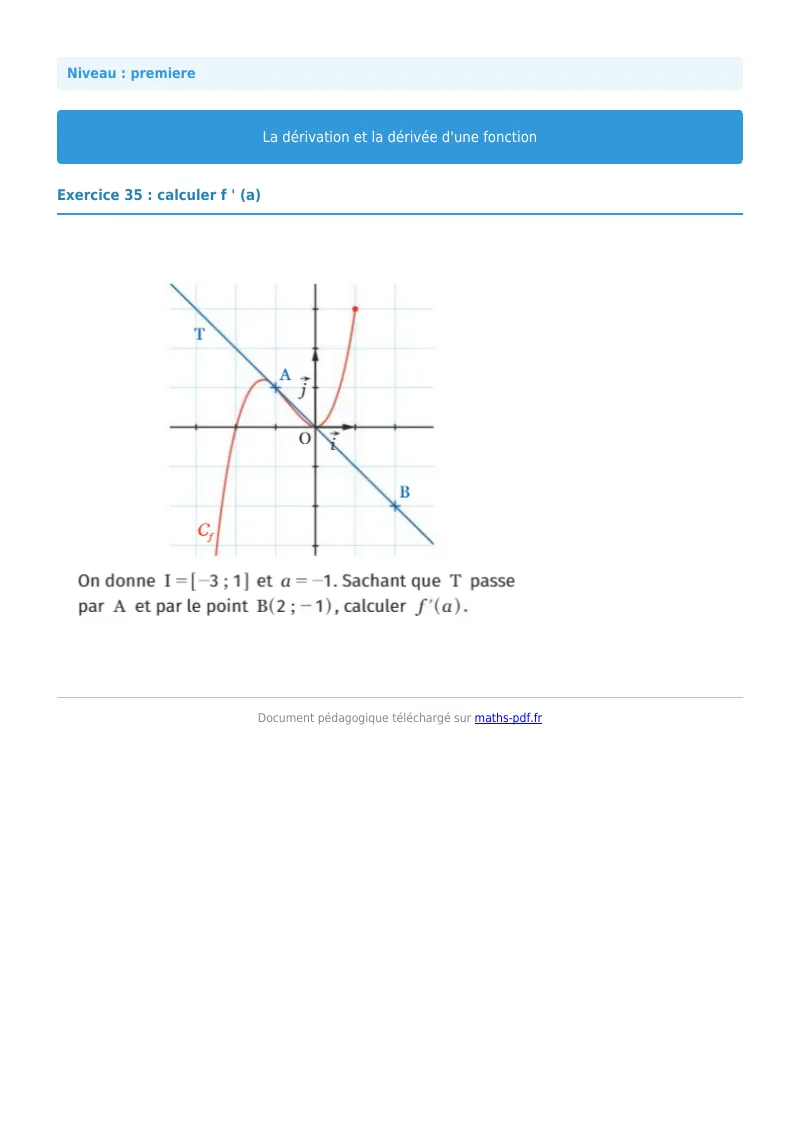 Dérivée : exercice n°35 de maths en première corrigé en PDF