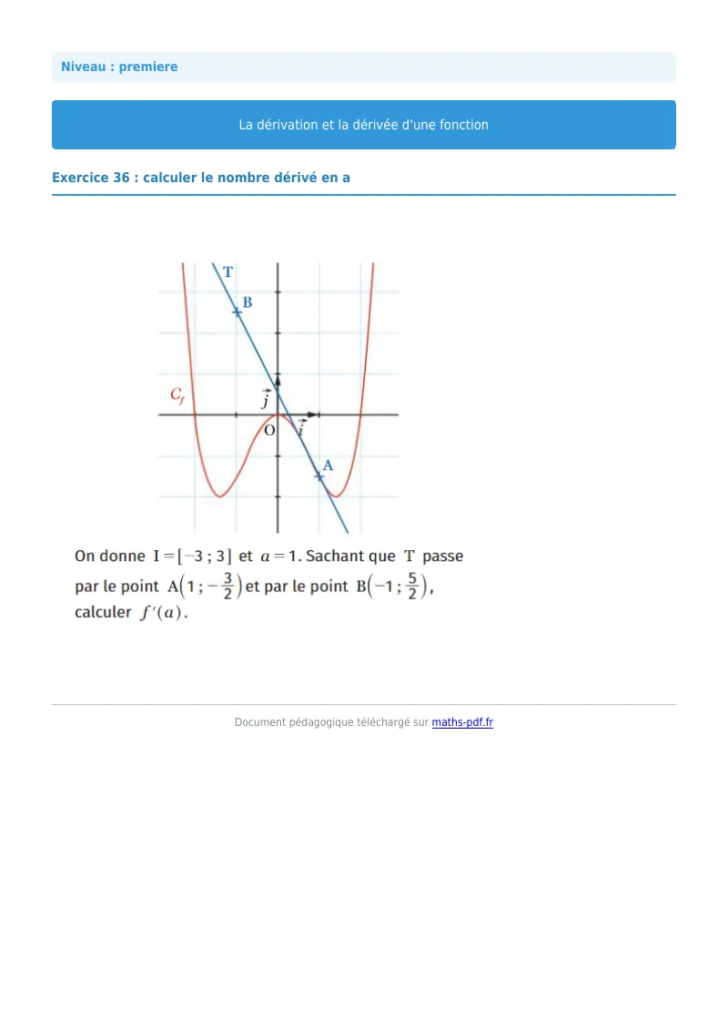 Dérivée : exercice n°36 de maths en première corrigé en PDF