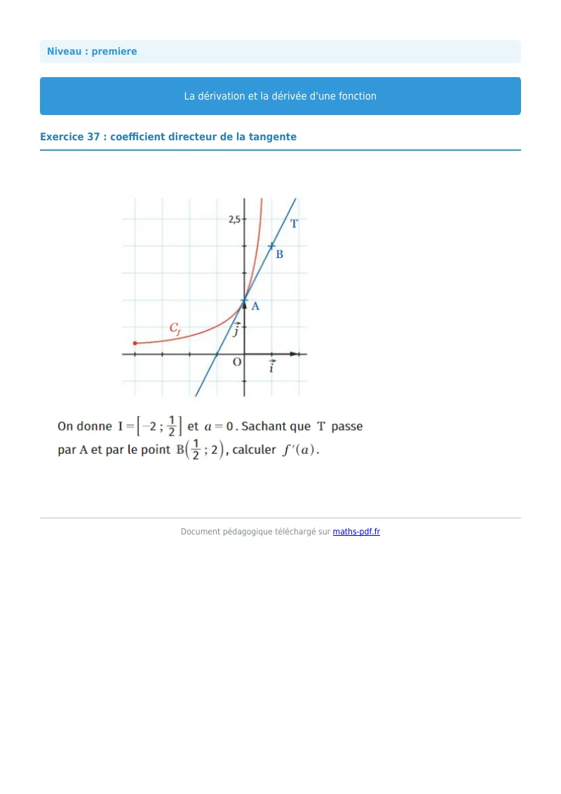 Dérivée : exercice n°37 de maths en première corrigé en PDF