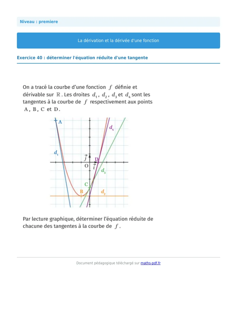 Dérivée : exercice n°40 de maths en première corrigé en PDF
