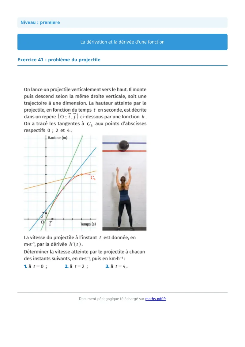 Dérivée : exercice n°41 de maths en première corrigé en PDF