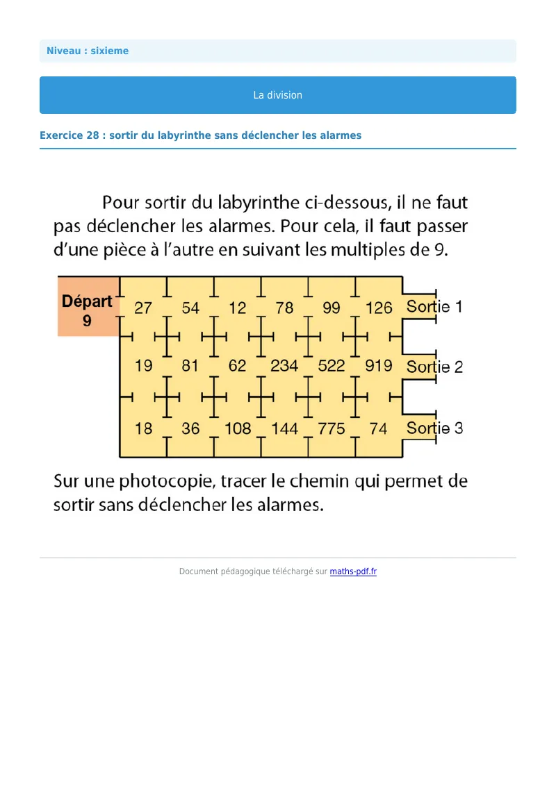 La division euclidienne et décimale : exercice n°28 de maths en 6ème corrigé en PDF