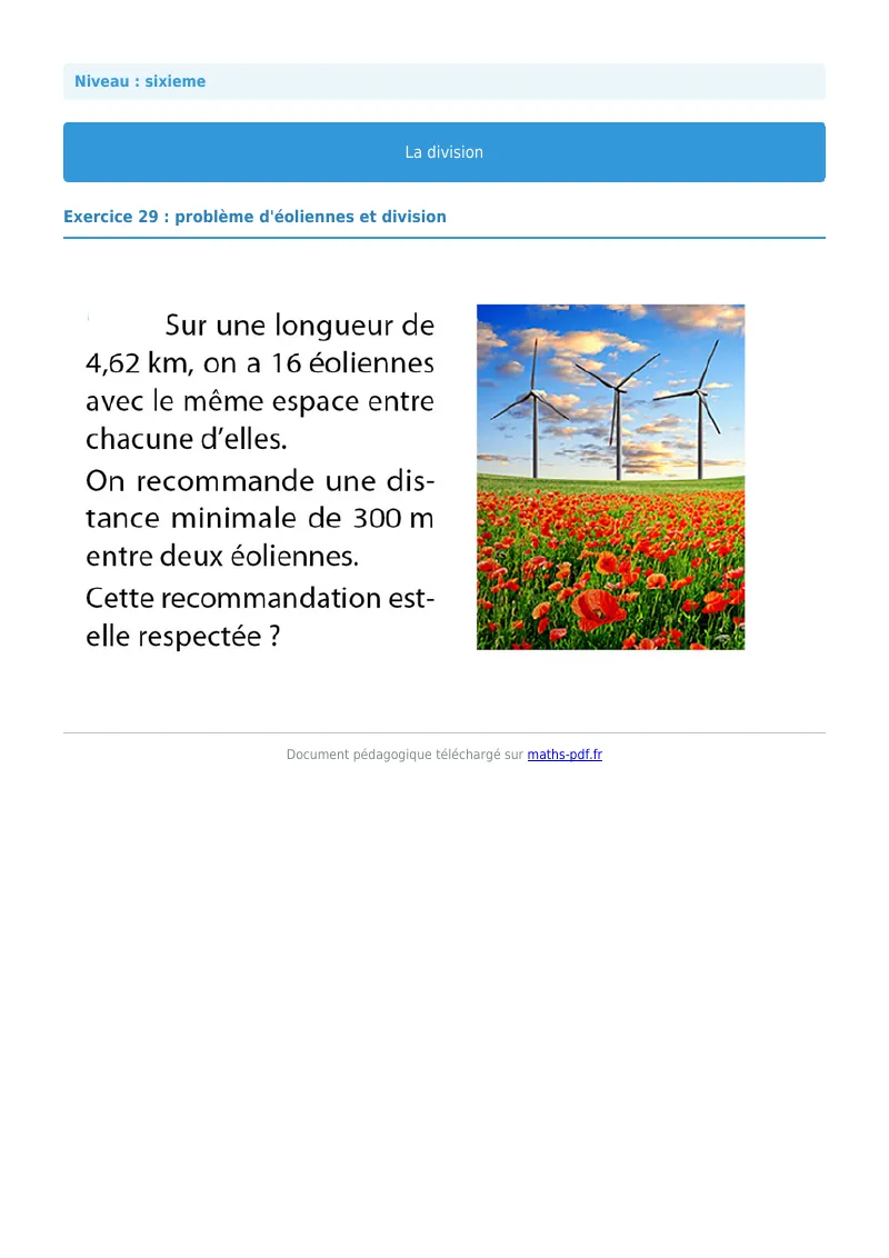La division euclidienne et décimale : exercice n°29 de maths en 6ème corrigé en PDF
