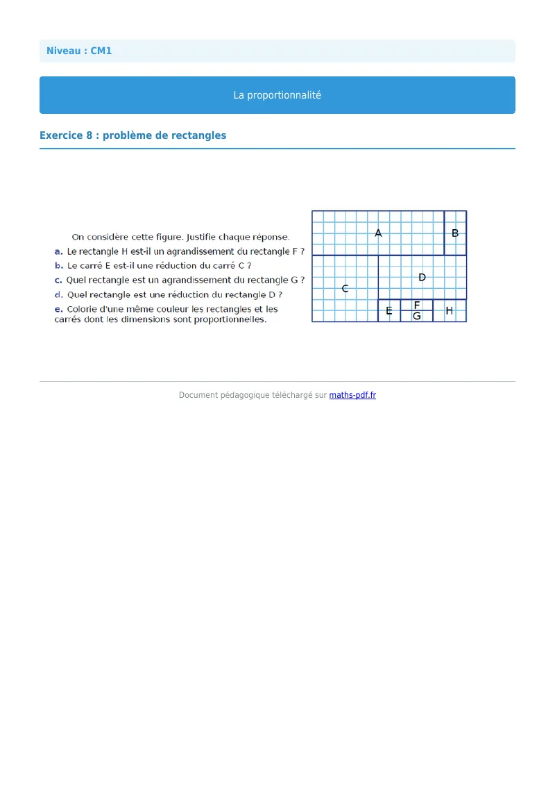 Proportionnalité : exercice n°8 de maths en CM1 corrigé en PDF