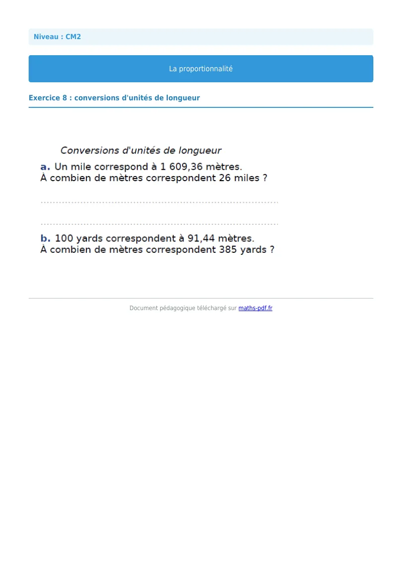 Proportionnalité : exercice n°8 de maths en CM2 corrigé en PDF