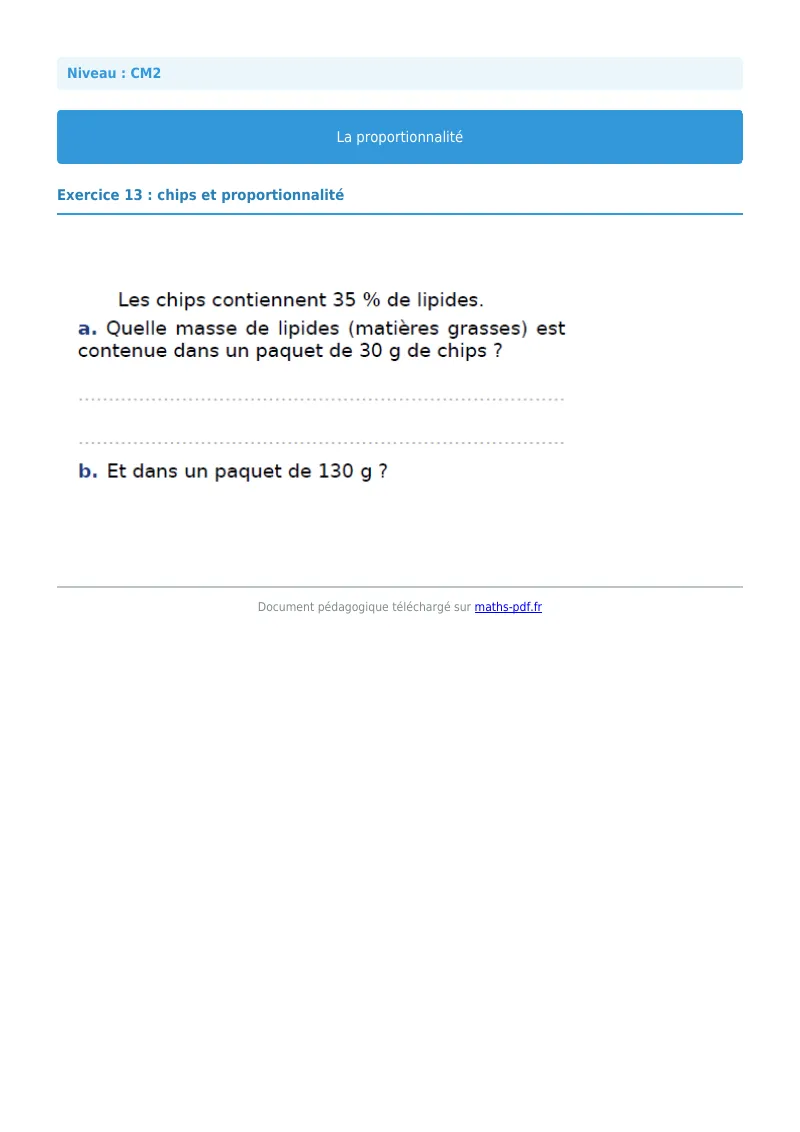 Proportionnalité : exercice n°13 de maths en CM2 corrigé en PDF